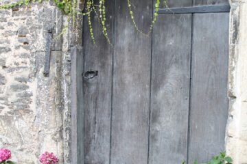 closed brown wooden garden door